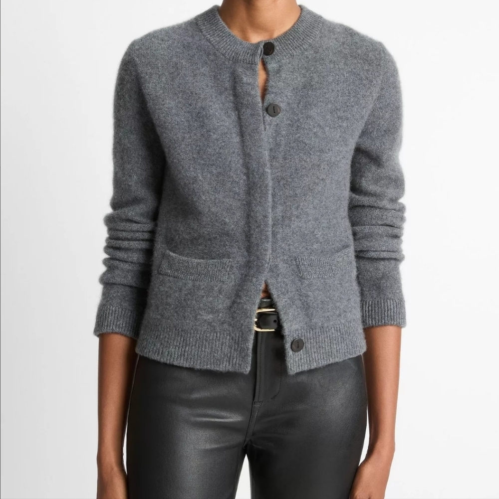 Vince Shrunken Mongolian Cashmere Cropped Crew Cardigan - Size XS
